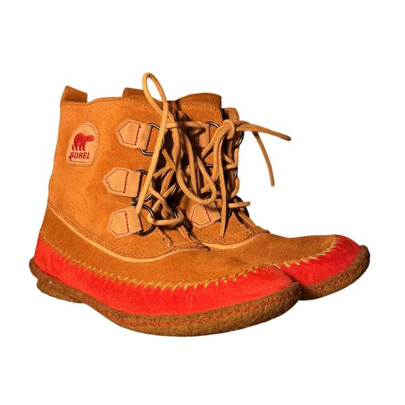 Sorel Joplin II Suede Moccasin Boots Tan Red Women’s Size 6 Rare Color - Picture 2 of 6